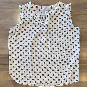 LOFT White Sleeveless Shell Top with Black Floral Dot Motif